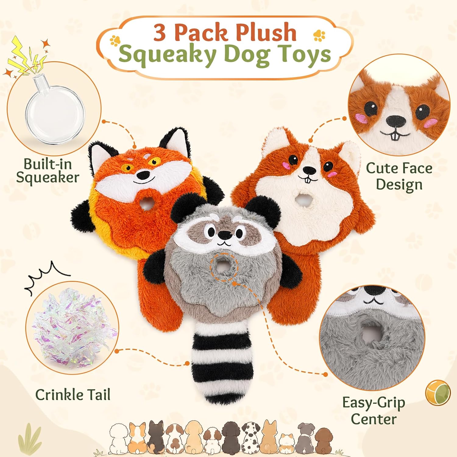 Detalle de LAONOPS Plush Dog Toys 3-Pack