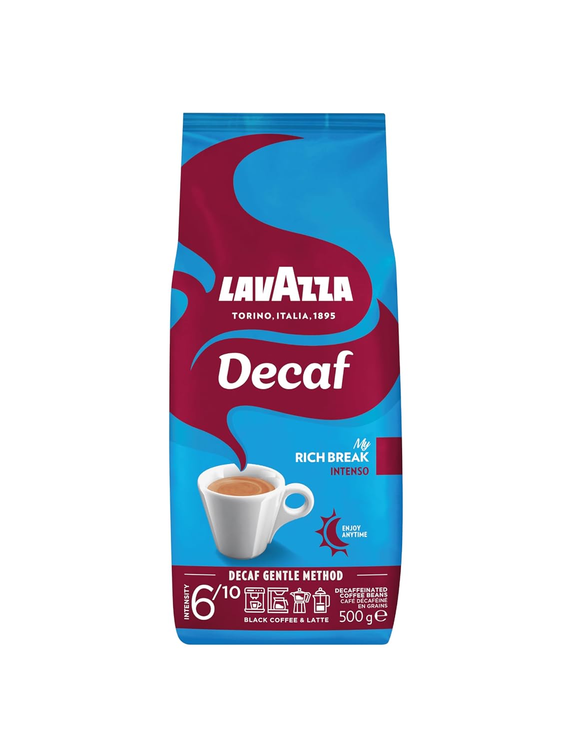 Detalle de Lavazza Decaf „My Rich Break“ Intenso (Entkoffeinierte Bohnen) – für Cappuccino, Intensität 6/10, 500 g