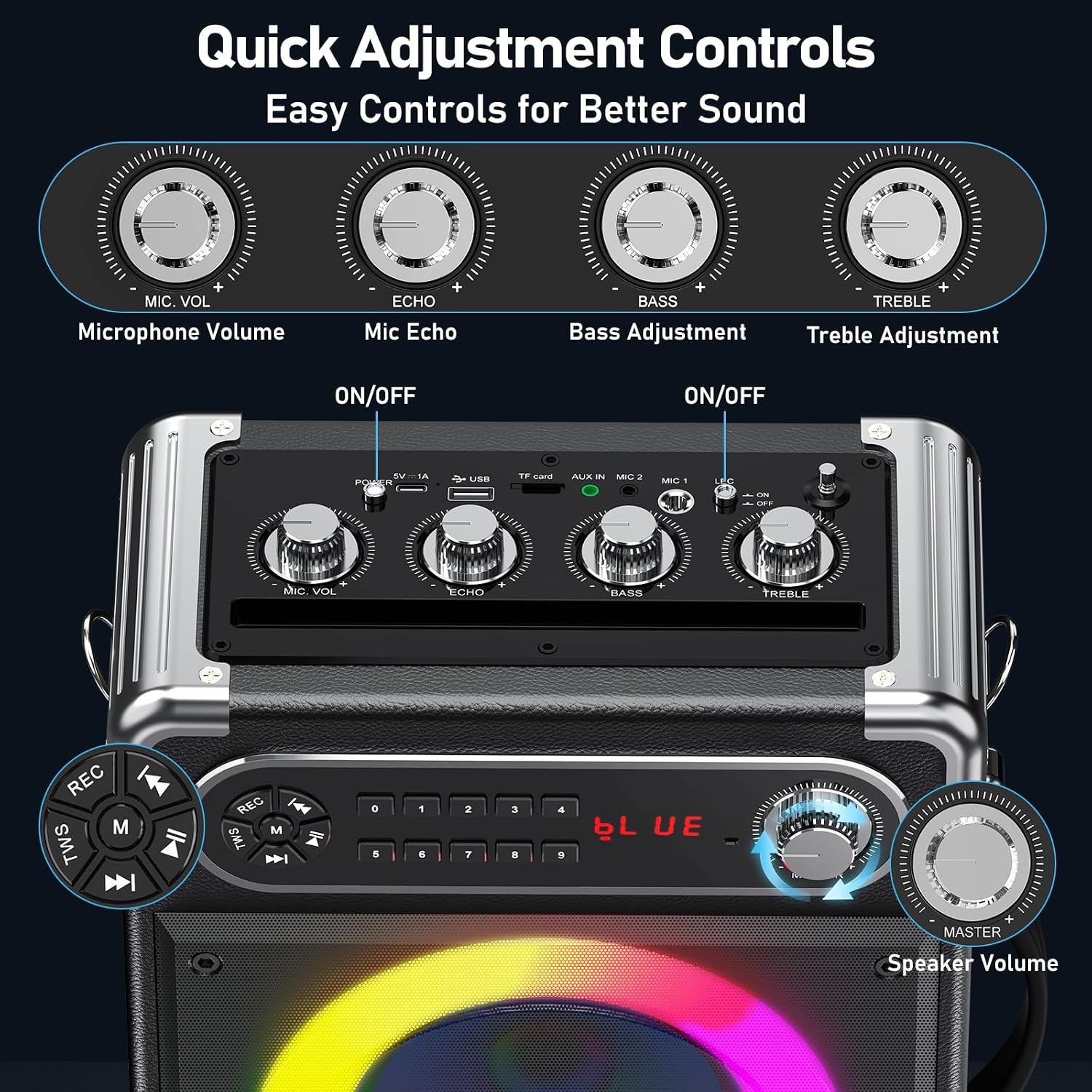 Detalle de HWWR Karaoke Machine with 3 Wireless 0-Delay Microphones, 5.25-Inch Woofer