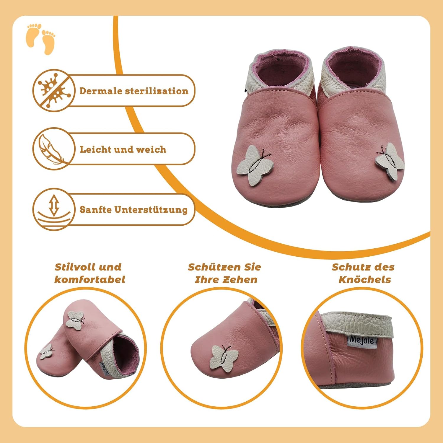 Thumbnail 3 de Mejale Baby-Lederschuhe & Krabbelschuhe aus weichem Leder – flexibel, rutschfest und mit elastischem Knöchelband