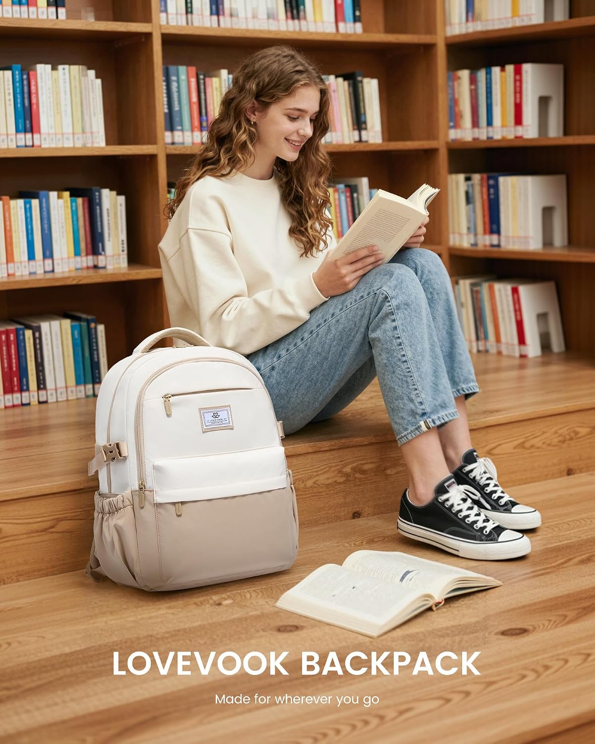 Detalle de LOVEVOOK Damen-Rucksack für Laptop bis 15,6 Zoll – wasserfester Schulrucksack mit vielen Fächern