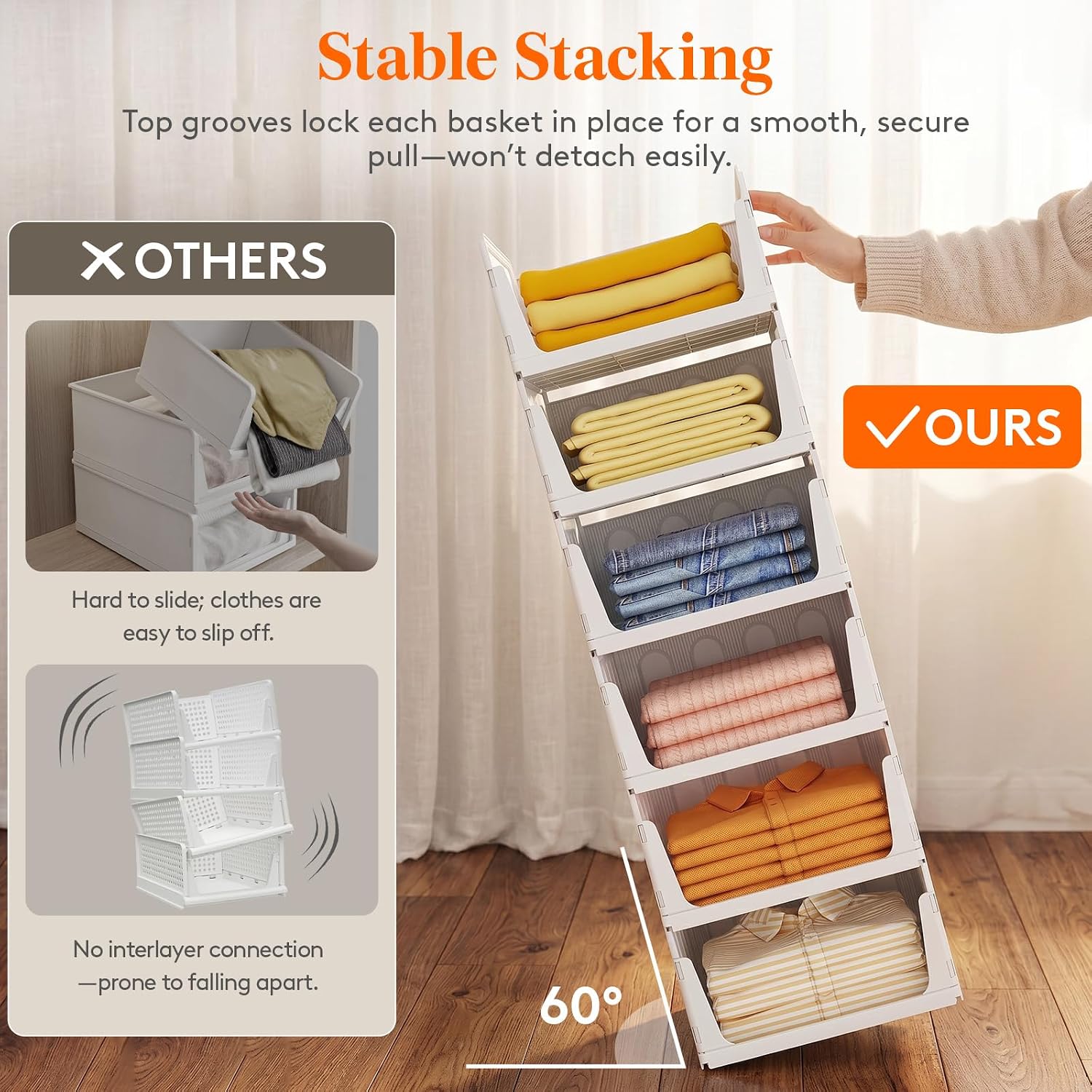 Detalle 2 de Lifewit 25007 Stackable Closet Organizers, 5-Pack Plastic Storage Bins, White