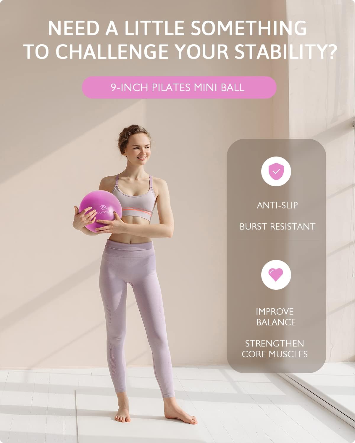 Detalle de LIONSCOOL Pilates Ring Set: 14-Inch Magic Circle with Cushioned Handles, Anti-Burst Mini Ball, Resistance Bands & Accessories
