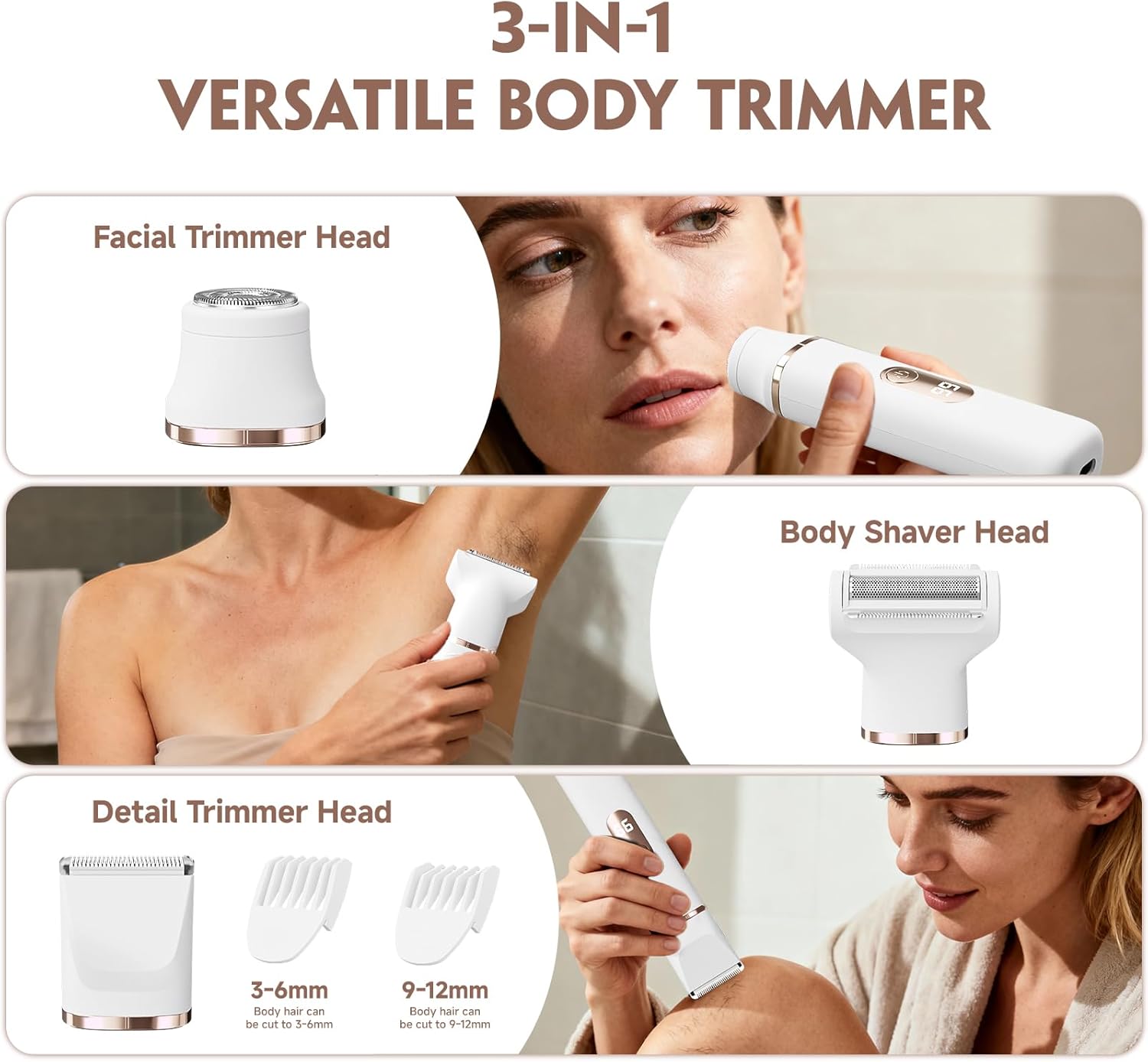 Thumbnail 1 de Tiovara 3-in-1 Lady Shaver for Women — Painless Electric Razor with IPX7 Waterproof Design
