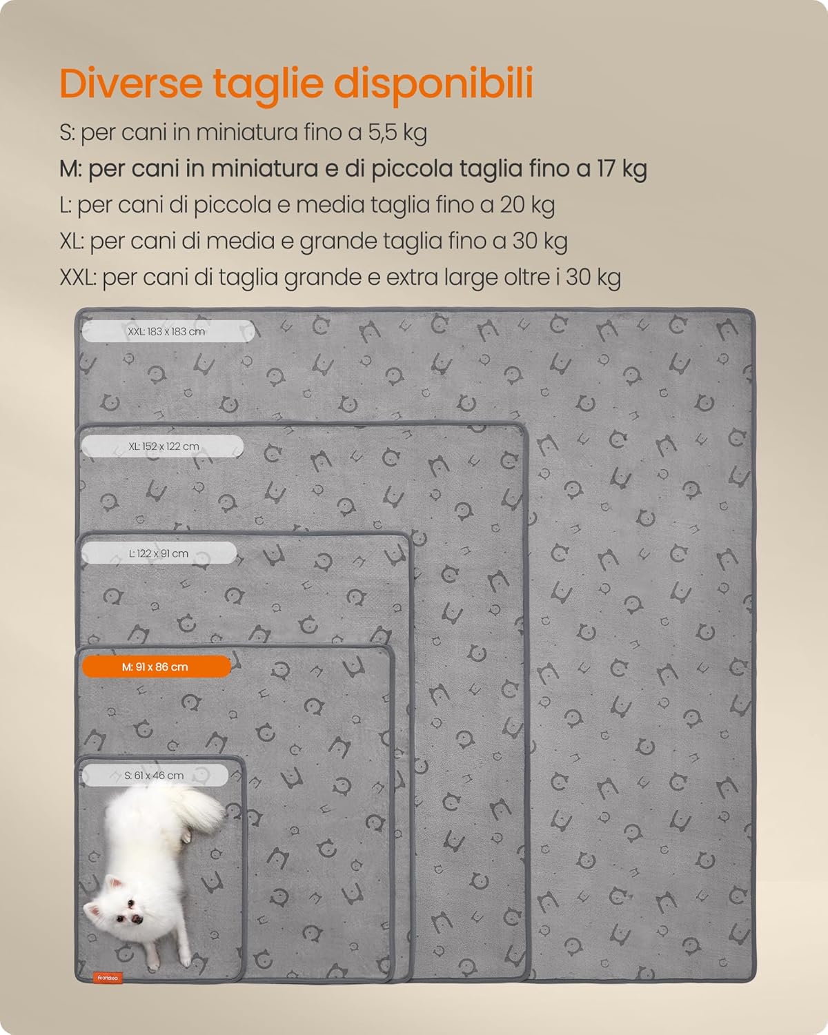 Detalle de Feandrea PTD002G01 – Set di tappeti riutilizzabili per addestramento cani e gatti, impermeabili e antiscivolo, 91 x 86 cm (2 pezzi)