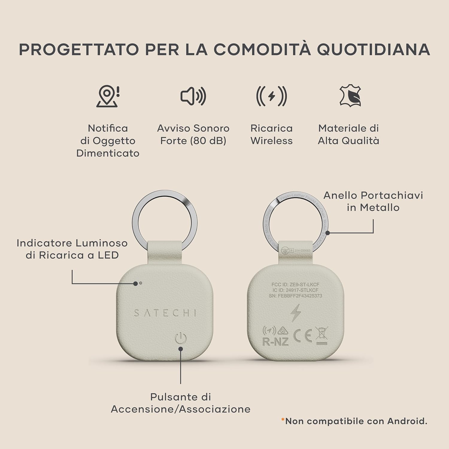 Thumbnail 1 de SATECHI FindAll localizzatore per chiavi con Apple Find My, ricarica wireless e avviso acustico potente (beige)