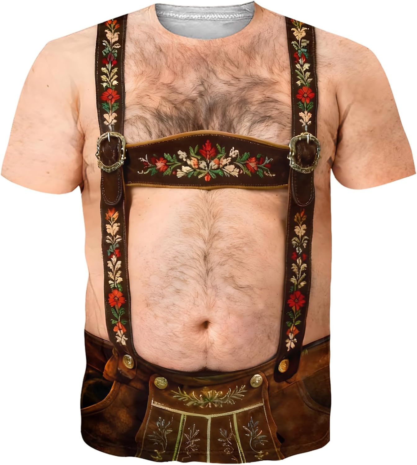 Detalle de Kinberr Men’s Funny T-Shirt with 3D Fake Abs and Hairy Chest Print