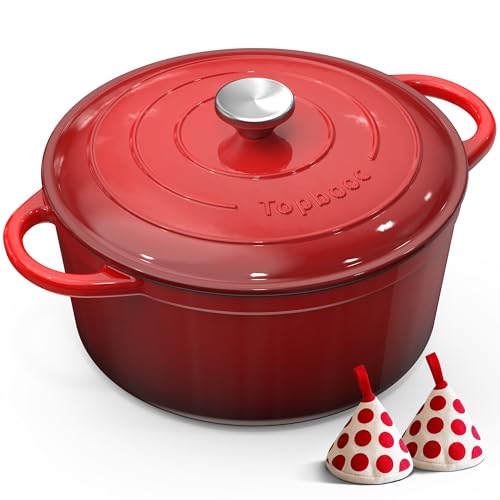 Detalle de Topbooc Gusseisen Topf Brotbackform 26 cm – emailliert, 5 L, Rot