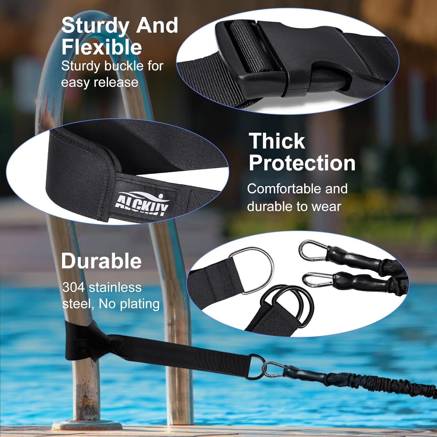 Detalle de Schwimmgurt für Pool – Einstellbarer Schwimmwiderstandgürtel (2,5–7,5 m) für Erwachsene und Kinder ab 7 Jahren