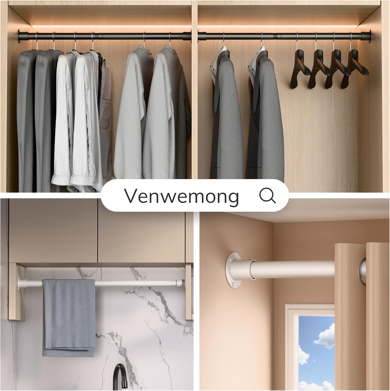 Thumbnail 6 de Venwemong Wardrobe Rail 70–90 cm extendable wardrobe rail