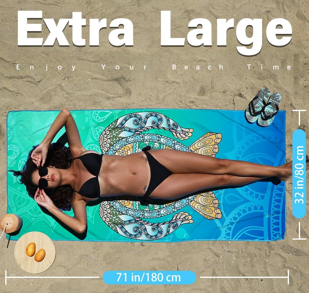 Detalle de Widdonen 2-Pack Microfiber Lightweight Beach Towels (Sand-Repellent, Quick-Dry, Travel-Friendly)