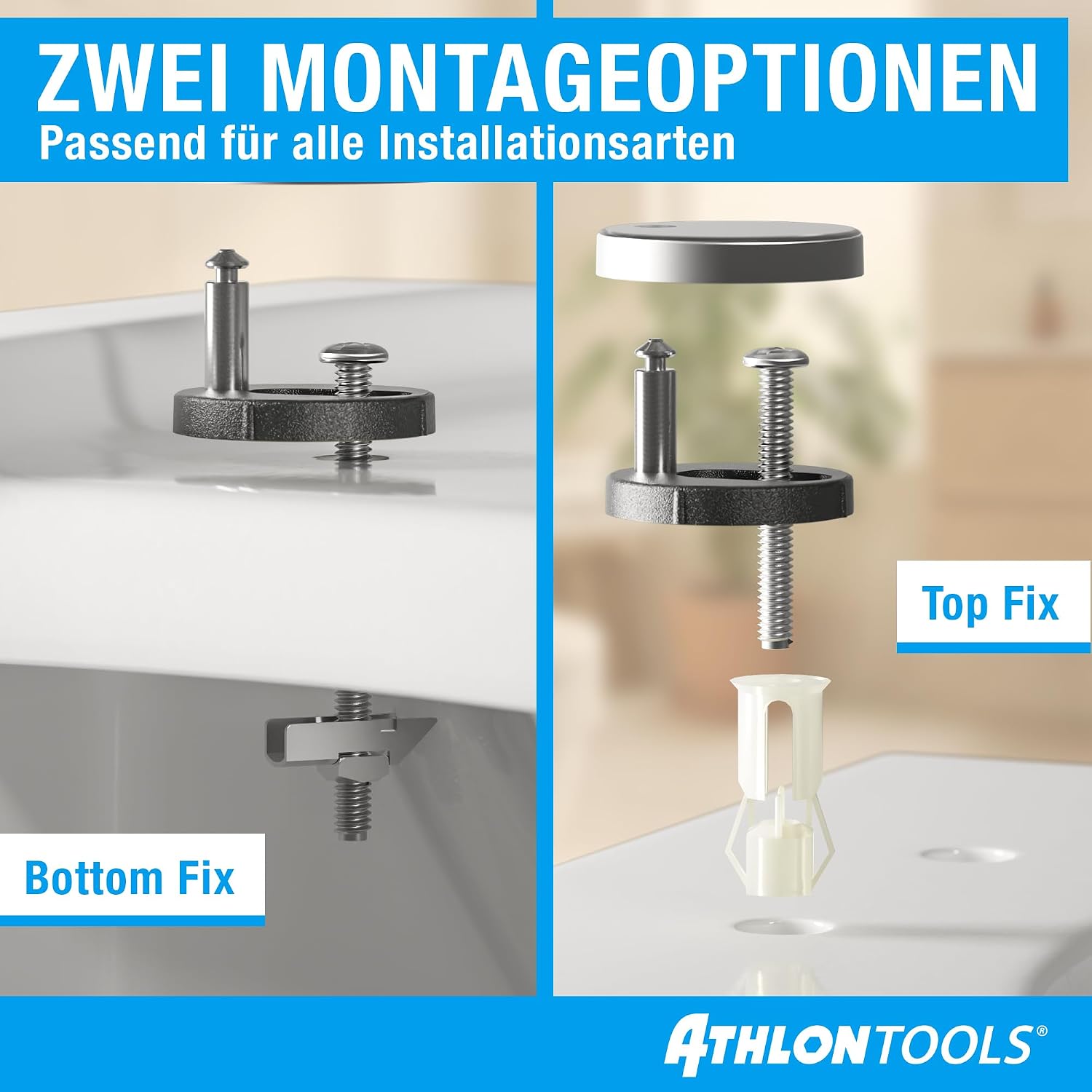 Detalle de ATHLON TOOLS Toilettendeckel mit Absenkautomatik O-Form – Soft-Close, Quick-Release und antibakterieller, kratzfester Klodeckel