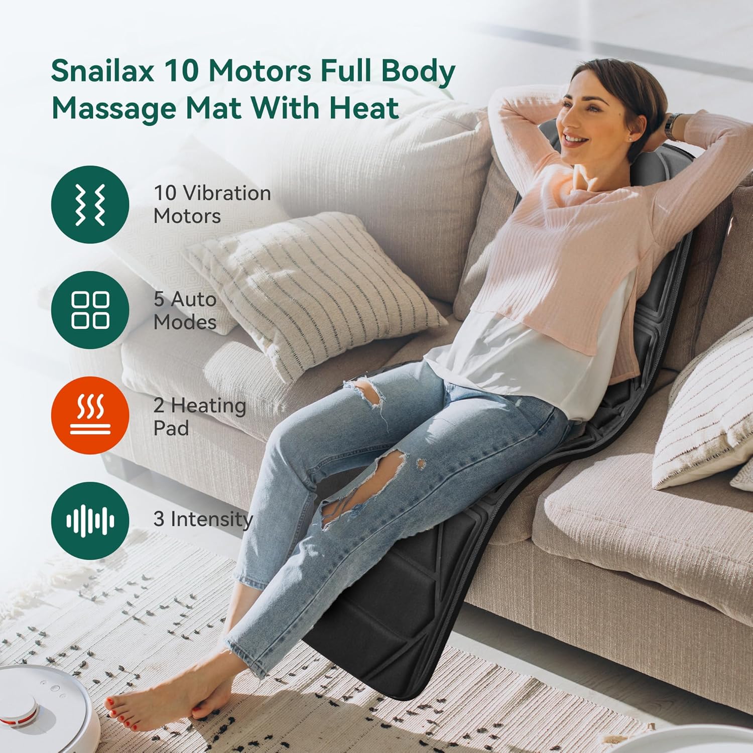 Thumbnail 1 de Snailax Full Body Massage Mat with Heat (10 Motor Vibration) for Neck, Back, Shoulders & Calves