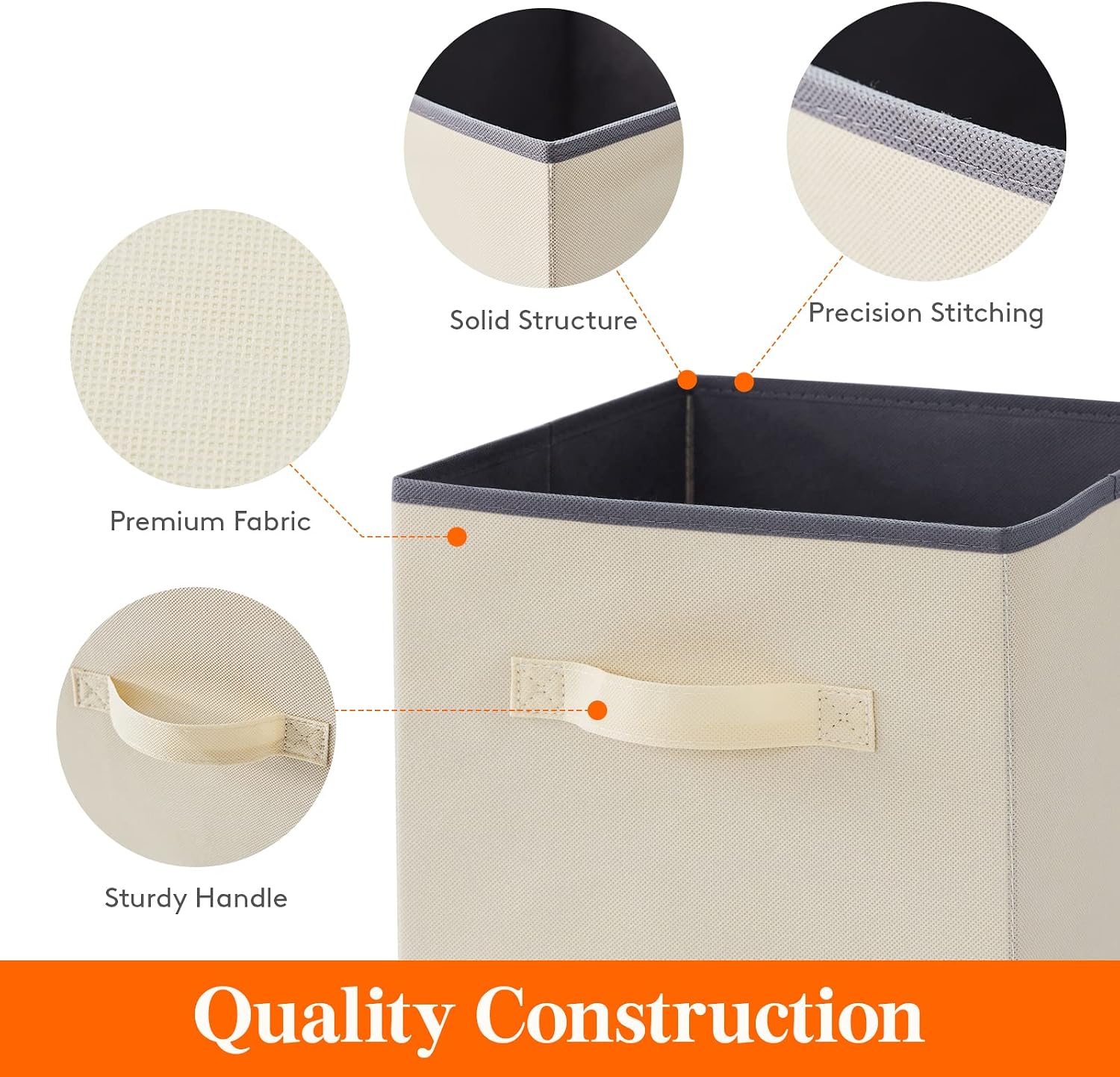 Detalle de Lifewit Fabric Storage Boxes, Pack of 6, 33 x 33 x 33 cm, 36 L, Khaki