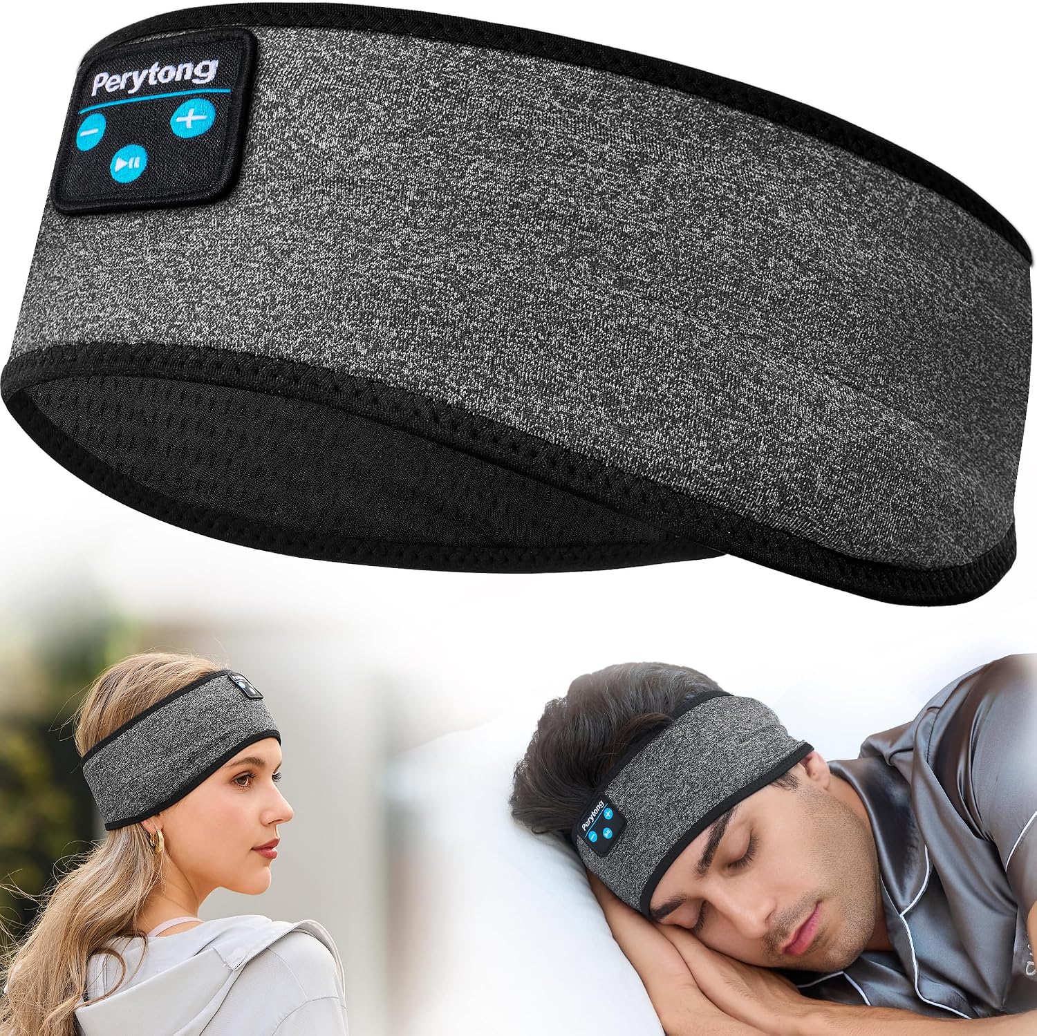 Detalle de Perytong Bluetooth Headband Headphones, Spandex, Bluetooth 5.4, 40mm Drivers