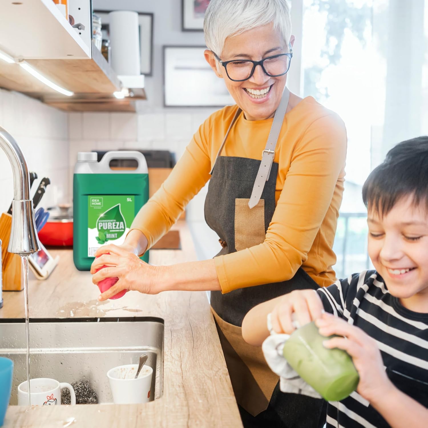 Detalle 2 de IDEA HOME Liquide Vaisselle 5L PUREZA – Puissant dégraissant à la menthe, vegan et doux pour les mains