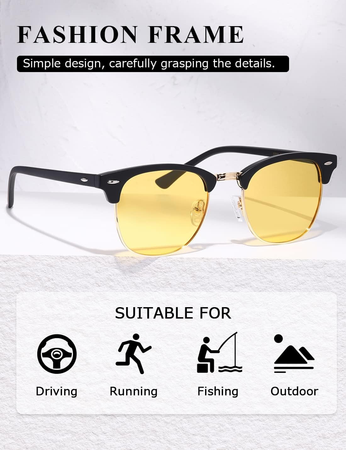 Detalle de kimorn Polarized Sunglasses Unisex Retor Semi-Rimless Frame AE0550