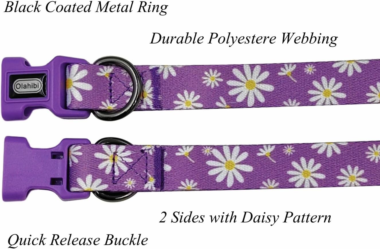 Thumbnail 2 de Olahibi Dog Collar and Leash Combo Set – Floral Purple Daisy (XS)