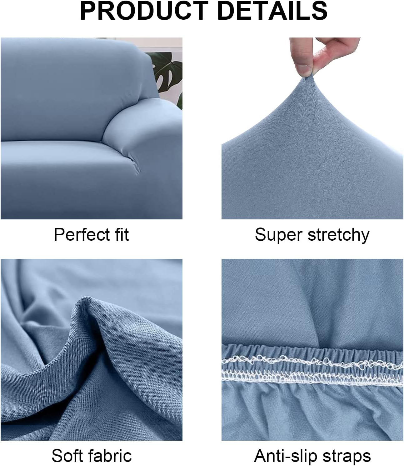 Detalle 2 de Jaotto Copridivano 3 Posti Elasticizzato: fodera fantasia antiscivolo per divano universale Grigio Blu
