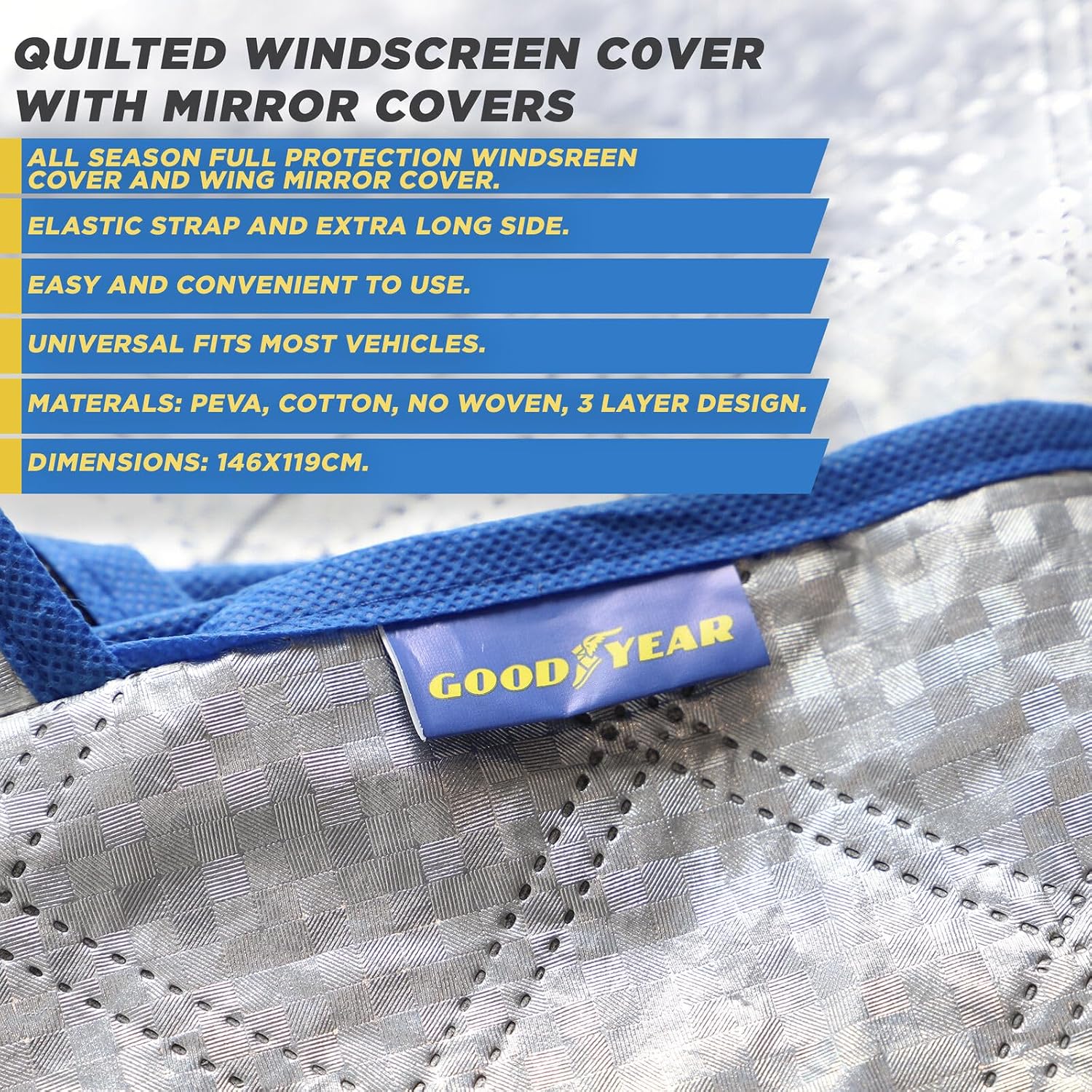Detalle de Goodyear Quilted Windscreen Cover with Mirror Covers (Heavy Duty, Universal Fit)