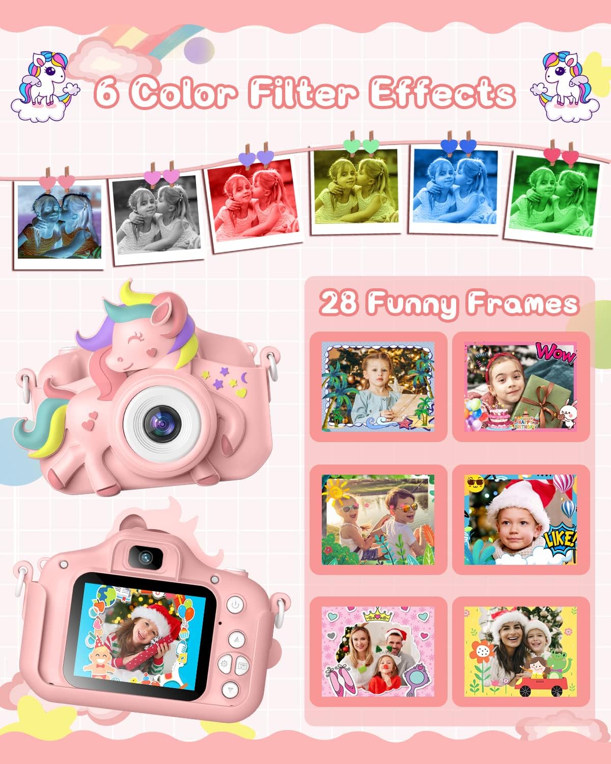 Detalle 2 de Gofunly Kids Camera (1080P HD) with 32GB Card, 2.0-inch Screen and Case Strap — selfie toy for ages 3–12