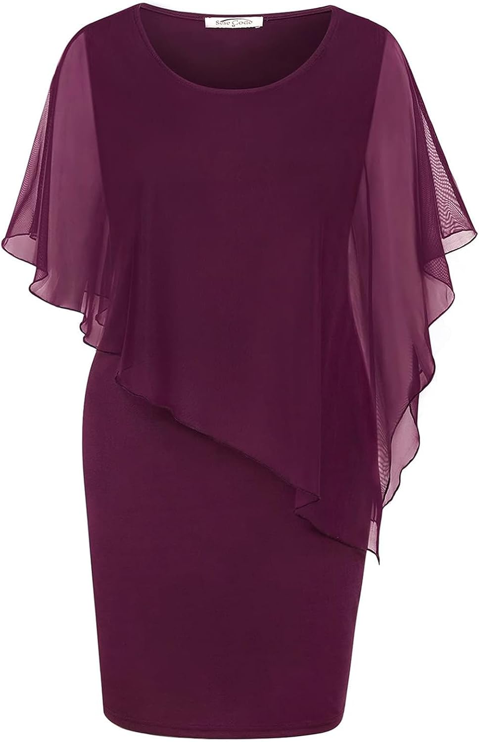 Thumbnail 6 de SeSe Code Women's Mesh Cape Overlay Bodycon Knee Length Dress for Wedding Guest