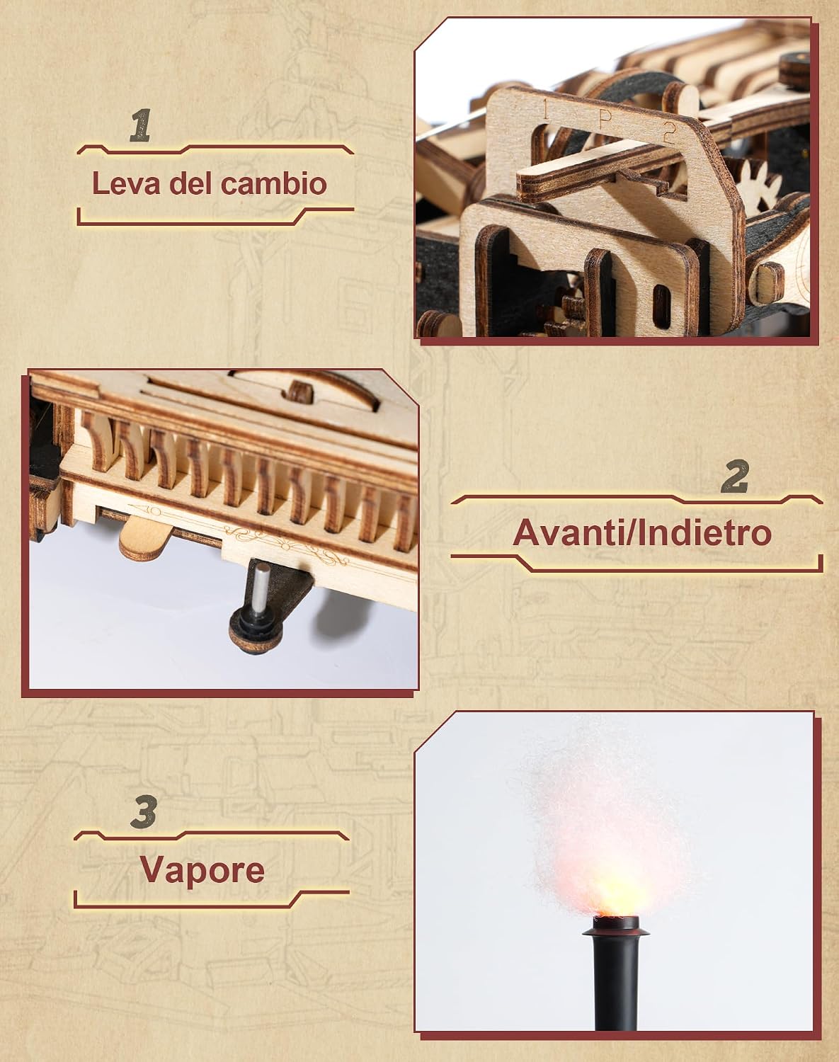 Thumbnail 6 de Robotime Puzzle 3D in legno con motore a vapore (locomotiva) da costruire