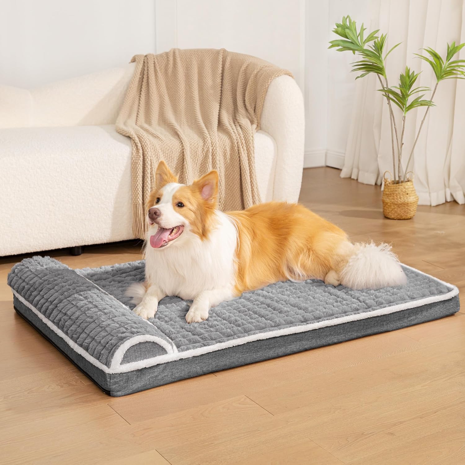 Detalle de Jolibean Orthopedic XL Dog Bed – 106x71cm with Pillow (Grey)