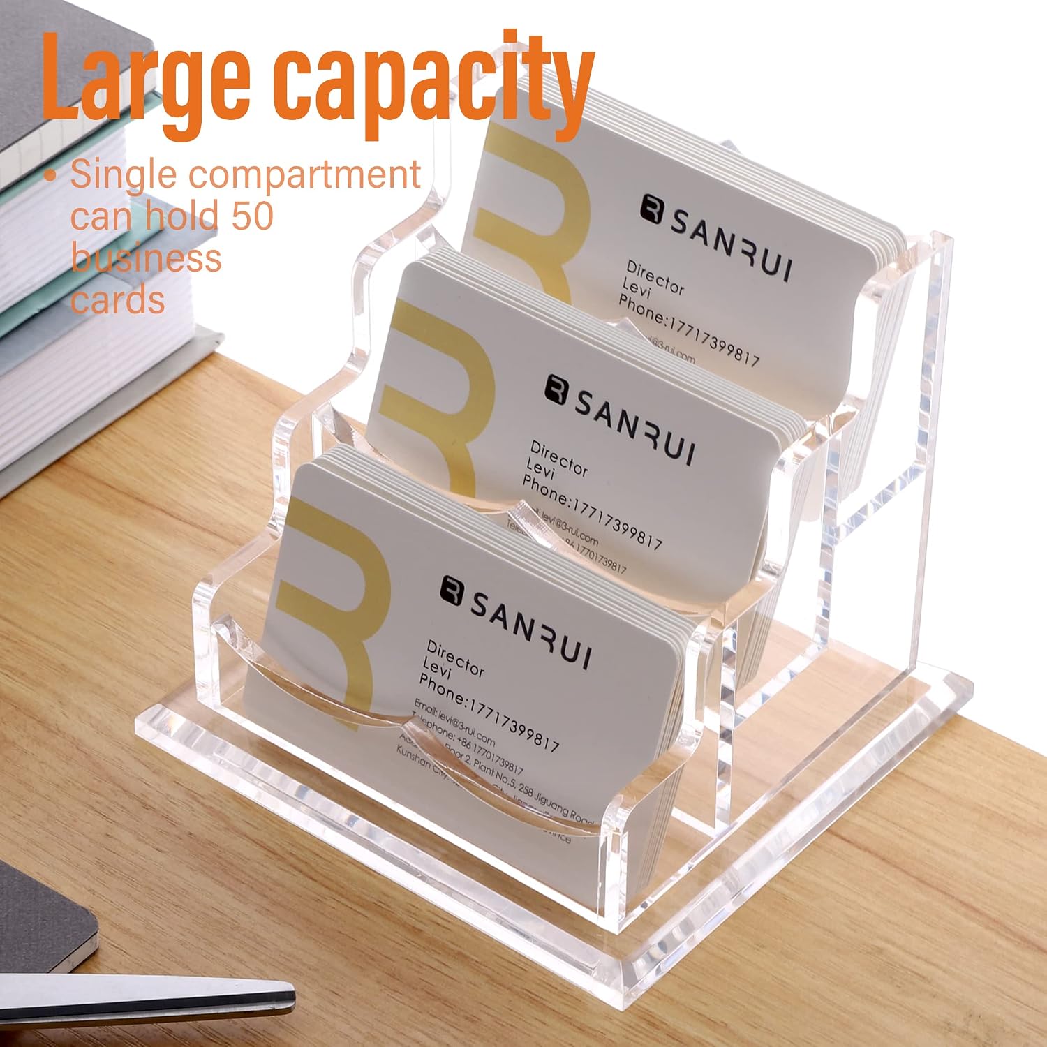 Detalle 2 de SANRUI Clear Acrylic Business Card Holder, 3-Tier Desk Display