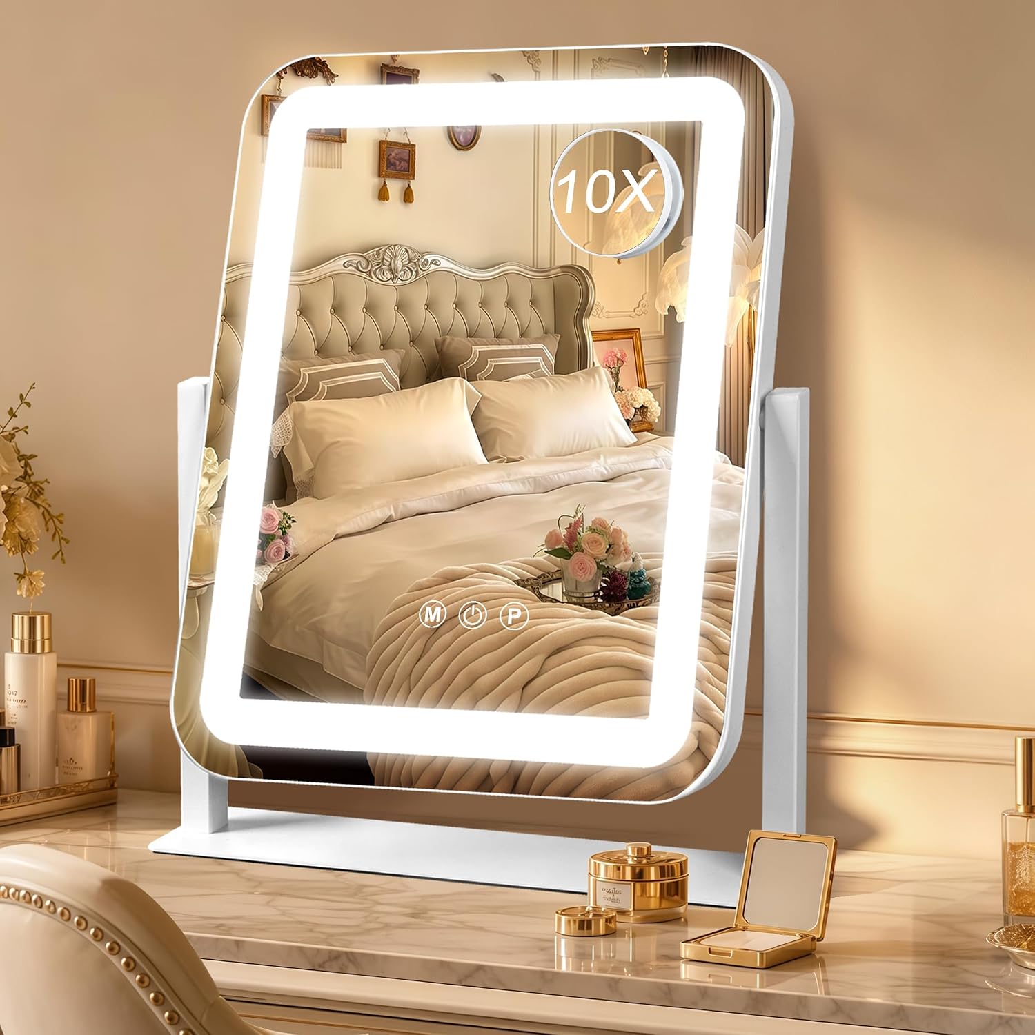 Detalle de Ratsamee 13-inch x 15-inch Lighted Vanity Mirror, Dimmable, 3 Light Colours