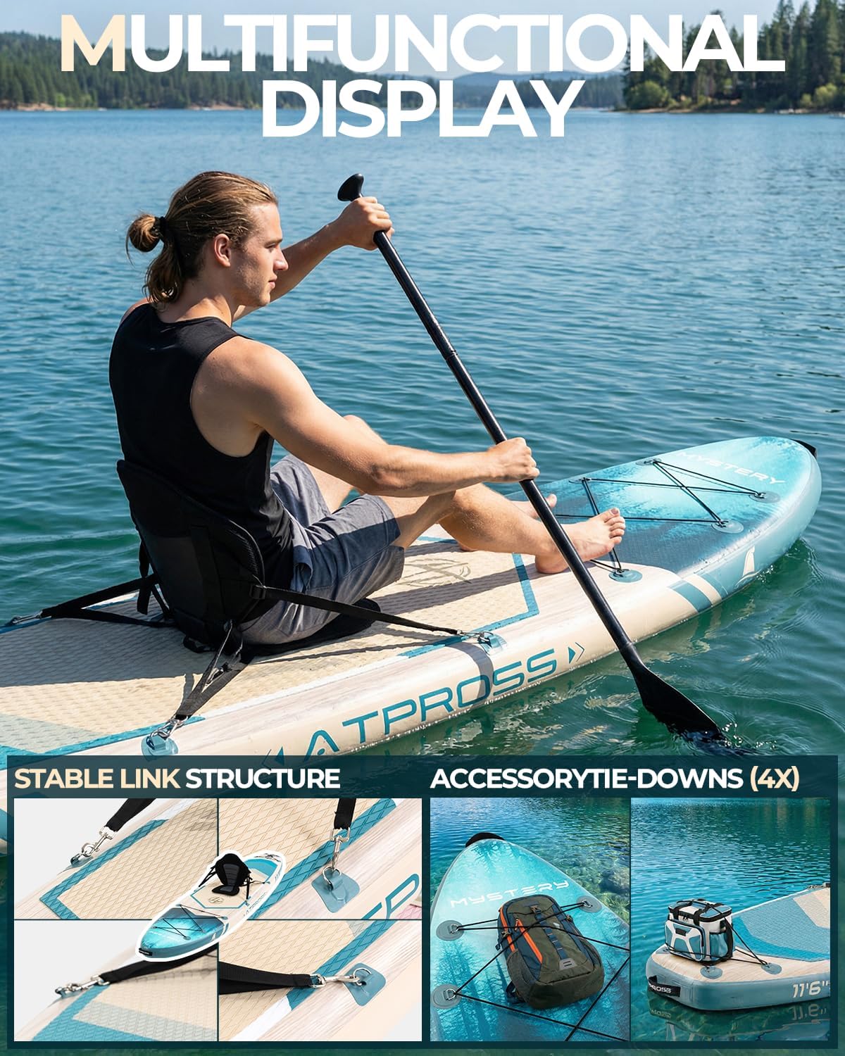 Detalle de ATPROSS 11'6" Inflatable Paddle Board with 450 lbs Capacity and All-In-One Accessories Kit
