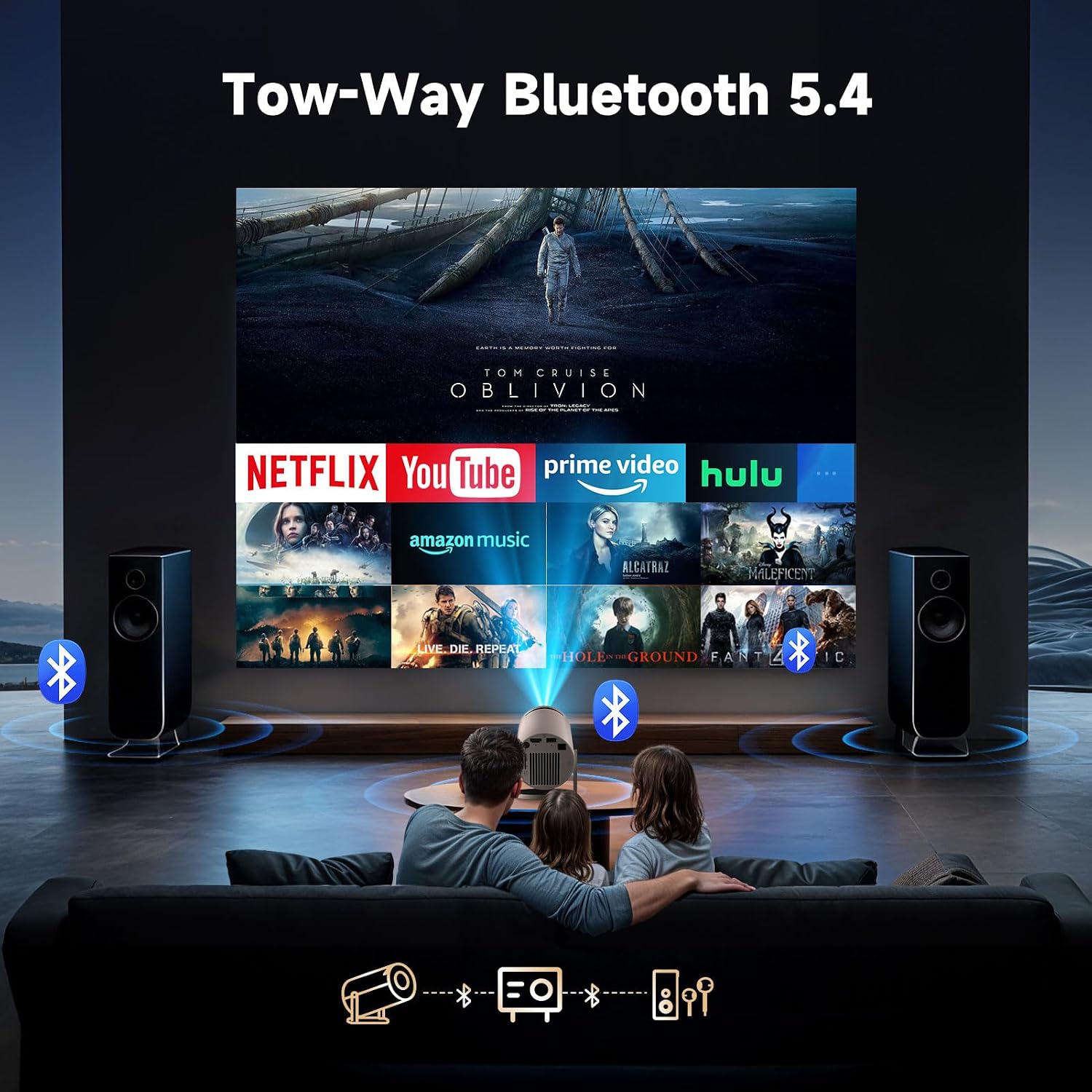 Thumbnail 3 de INMOZATA Mini Projector with Built-in Android TV (4K/1080p), Bluetooth 5.4, Wi‑Fi 6, and Auto Keystone