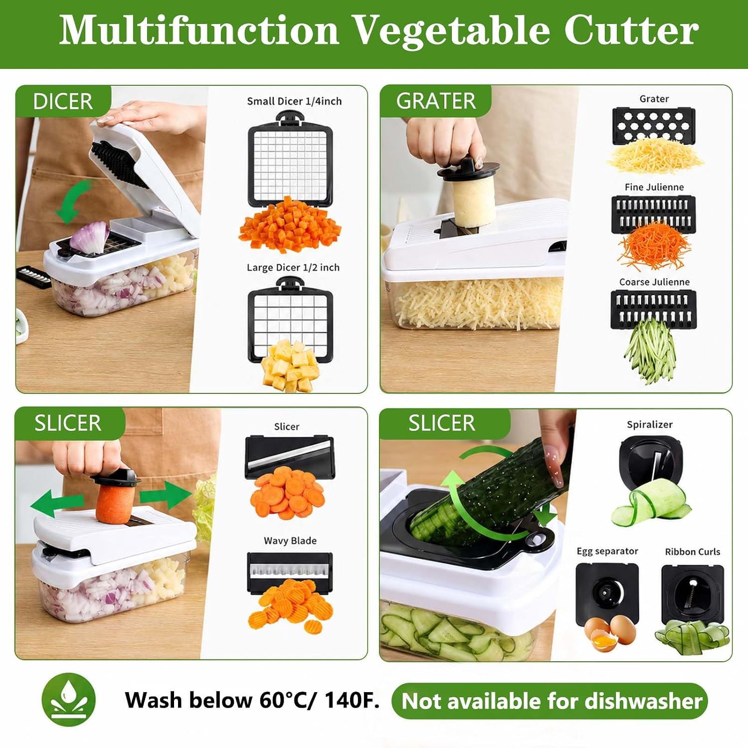 Detalle de 18-in-1 Vegetable Chopper Mandoline Slicer with Container (18 interchangeable stainless steel blades)