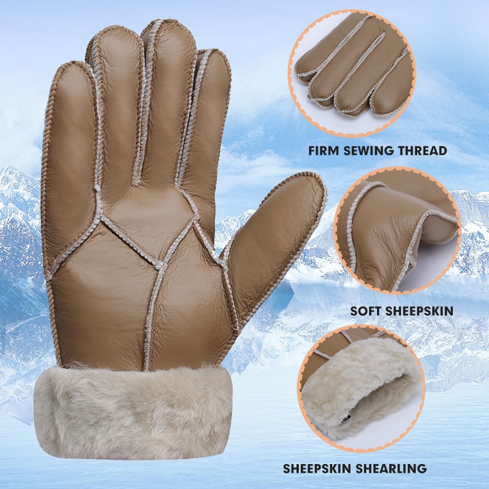 Detalle de Gants en cuir pour hommes, gants chauds d'hiver doublés de fourrure