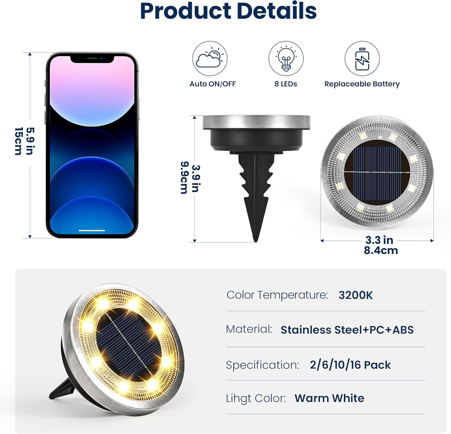 Thumbnail 3 de Solpex Solar Lights Outdoor Garden Ground Lights (16 Pack) – Solar Powered, IP65, Warm White
