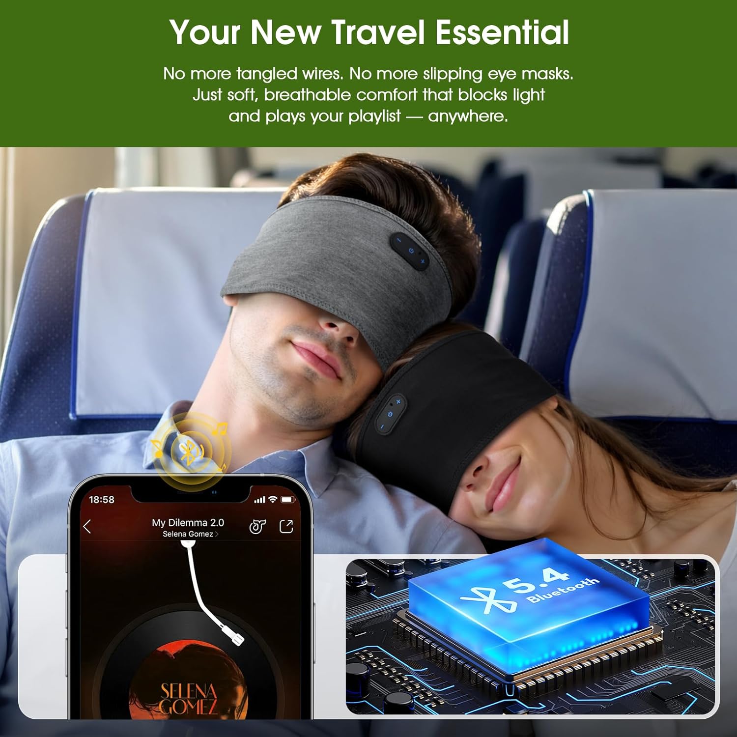 Detalle 2 de 2-Pack Sleep Headphones for Side Sleepers – Ultra-Soft Bamboo Cotton Bluetooth Headband Headphones (16H, Bluetooth 5.4)