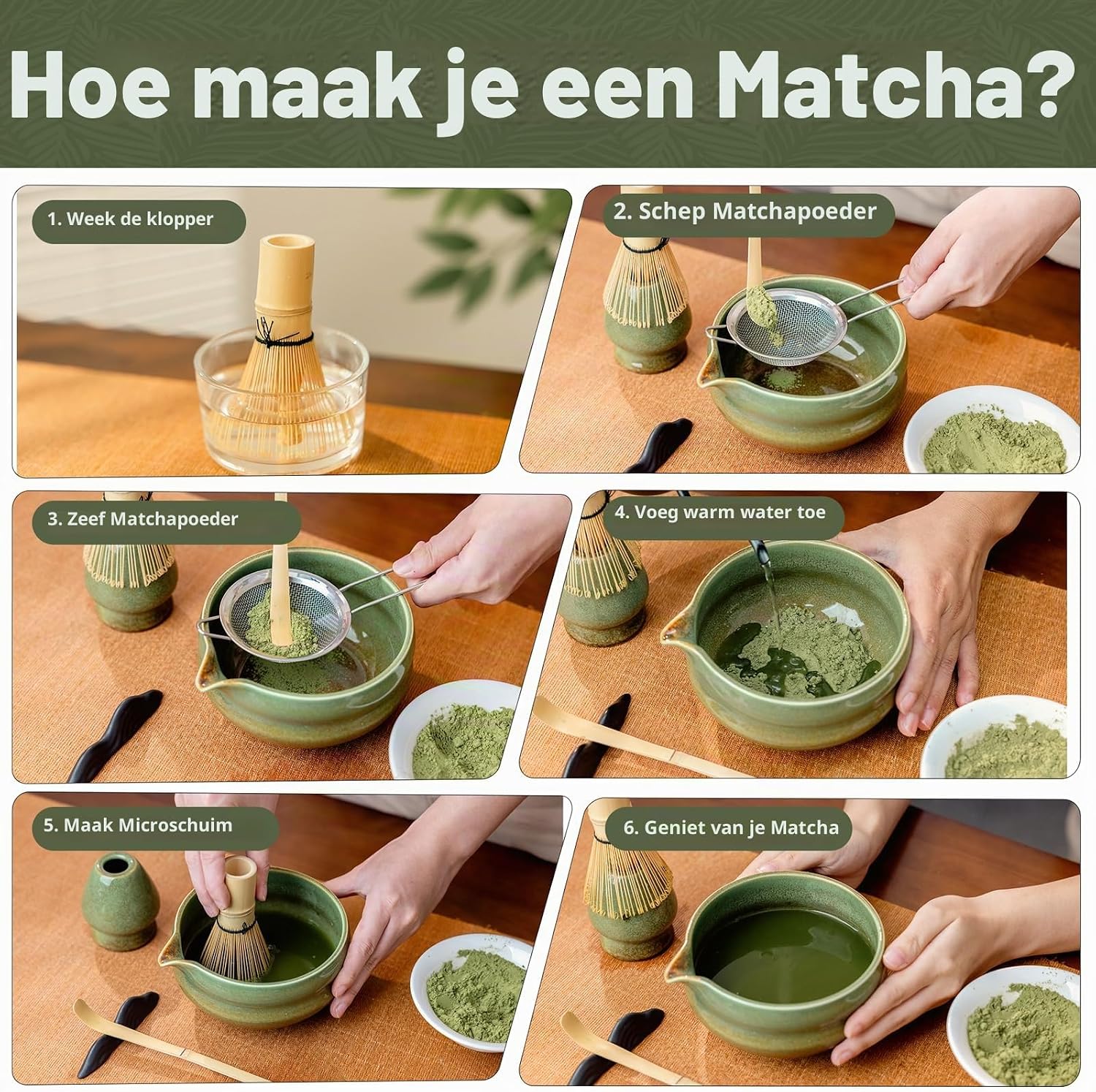 Detalle de oasymala MC1 matchaset van keramiek, groen, met schenktuit en accessoires