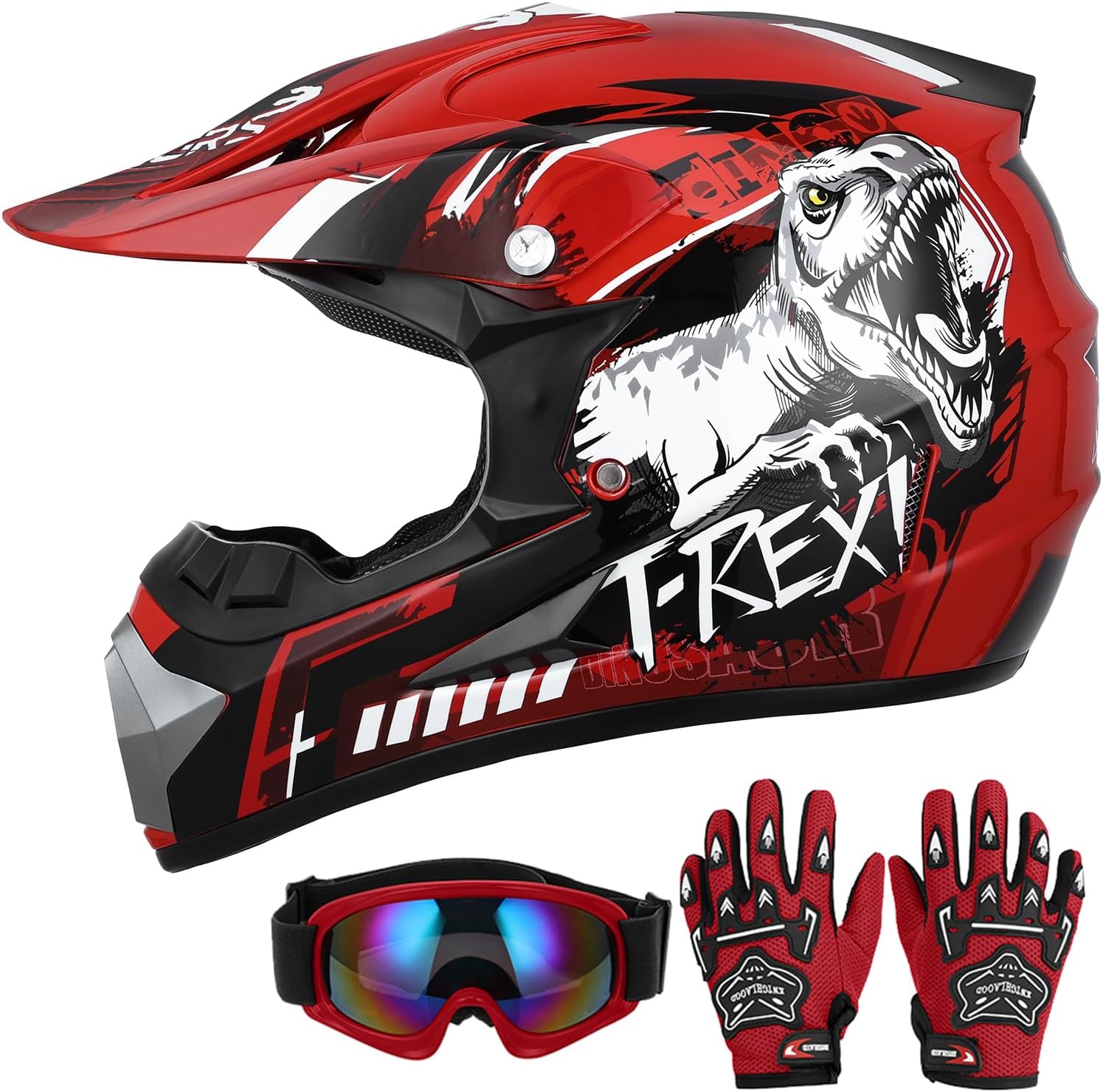 Detalle de DOT Youth Dirt Bike Helmet with Goggles & Gloves for Ages 5-14