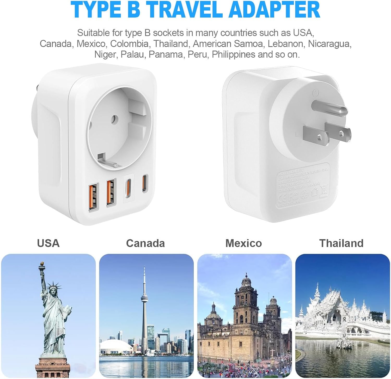 Detalle de Clomnpe Adaptador Enchufe Europeo a Americano 3750 W