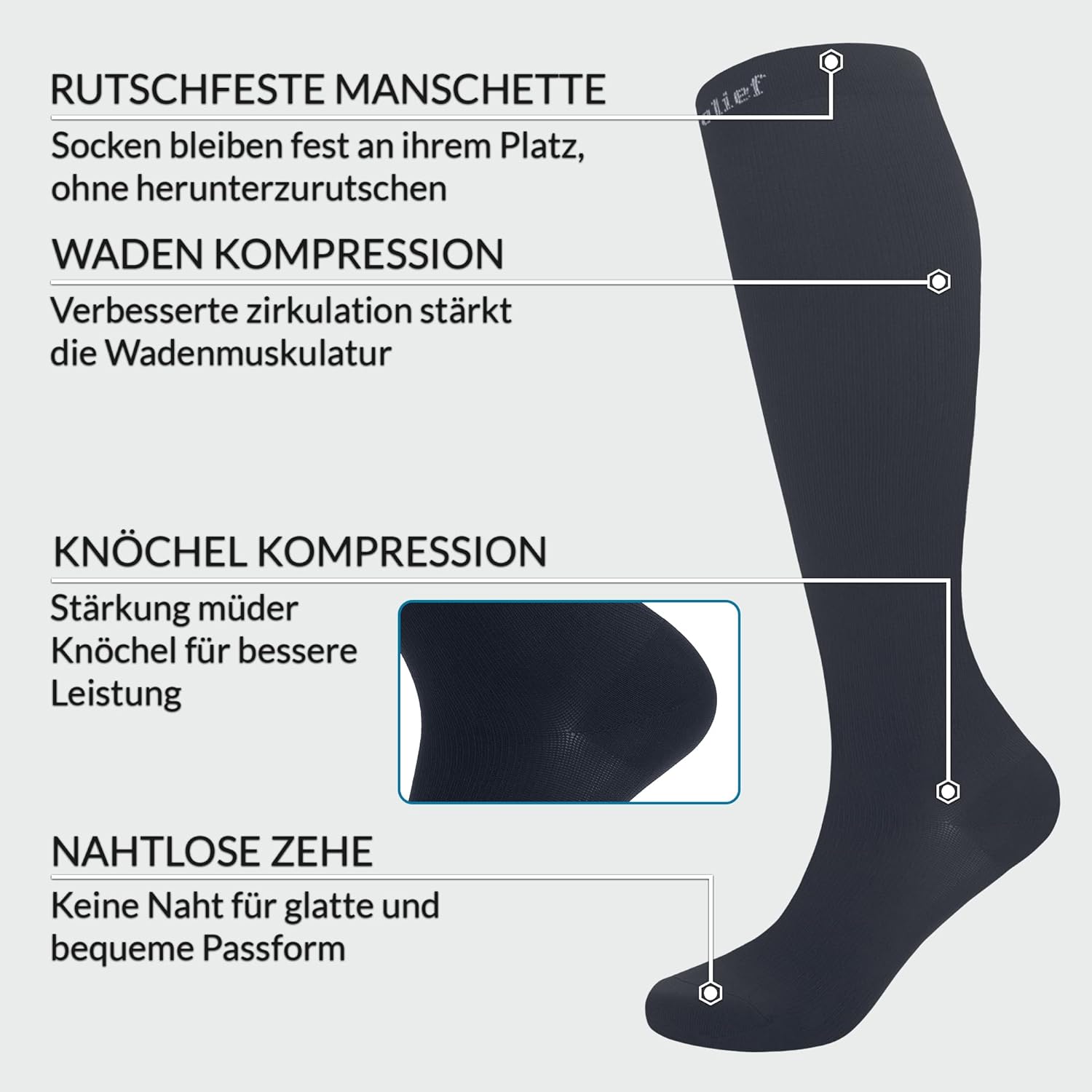 Thumbnail 1 de 360 Relief Kompressionsstrümpfe Damen und Herren – Stützstrümpfe 15–20 mmHg, XXL Schwarz mit Wäschenetz