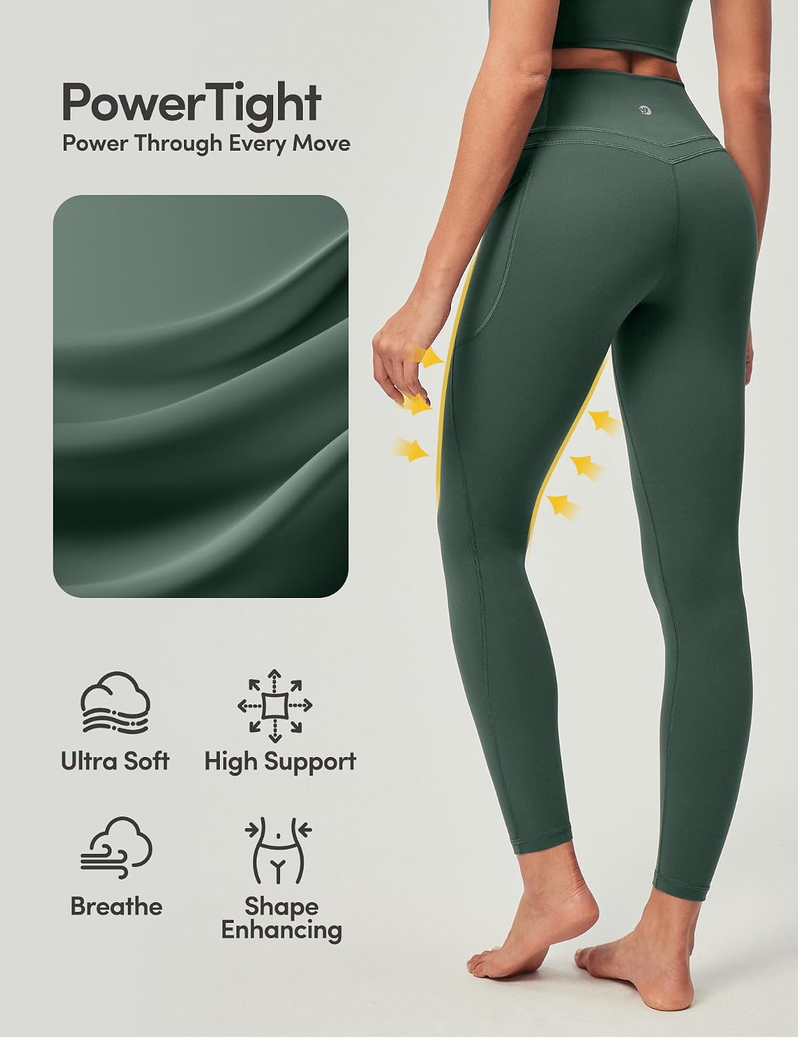 Detalle de IUGA PowerTight Compression Leggings with Pockets for Women — High-Widelity Tummy Control