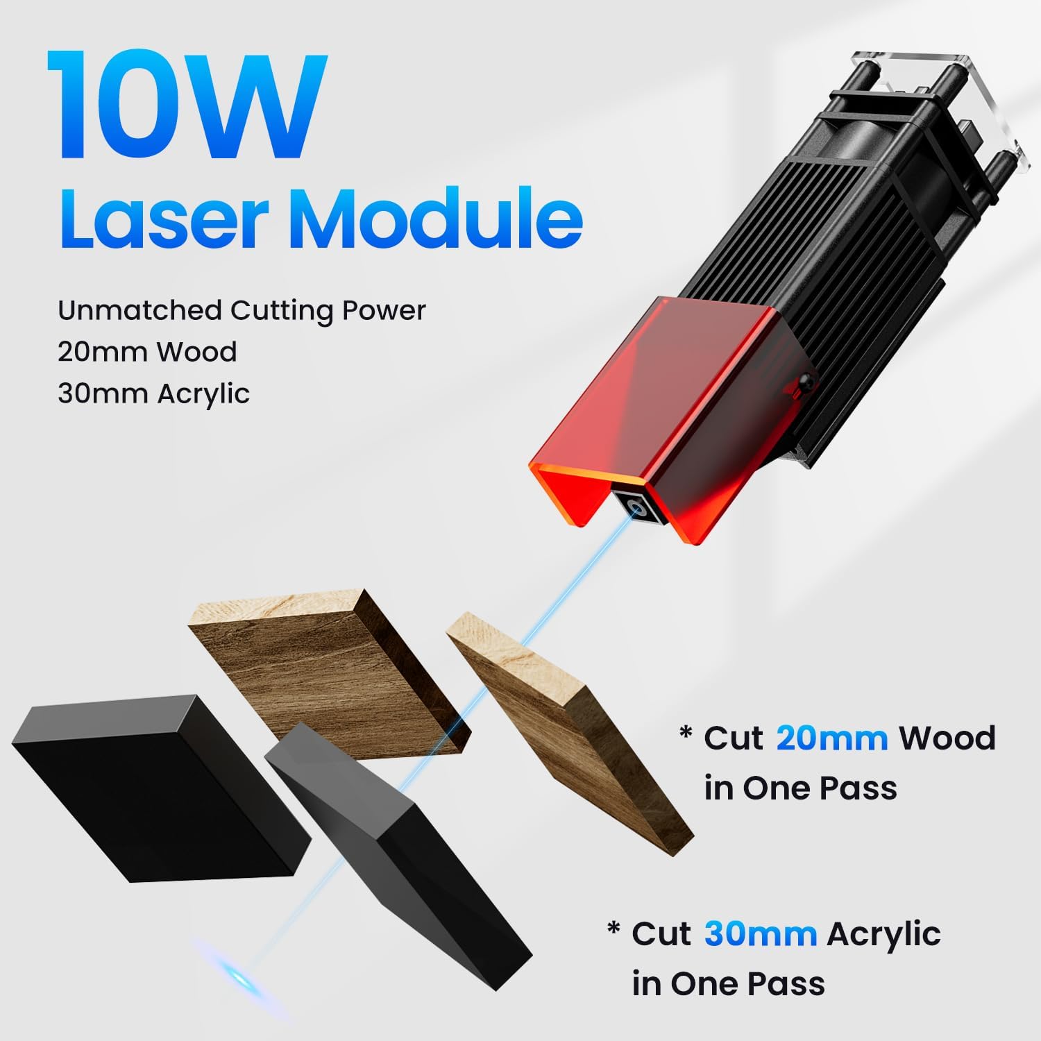 Detalle de LONGER RAY5 10 W: machine de découpe laser 4-en-1, précision et sécurité pour travaux bois/verre/acrylique/métal