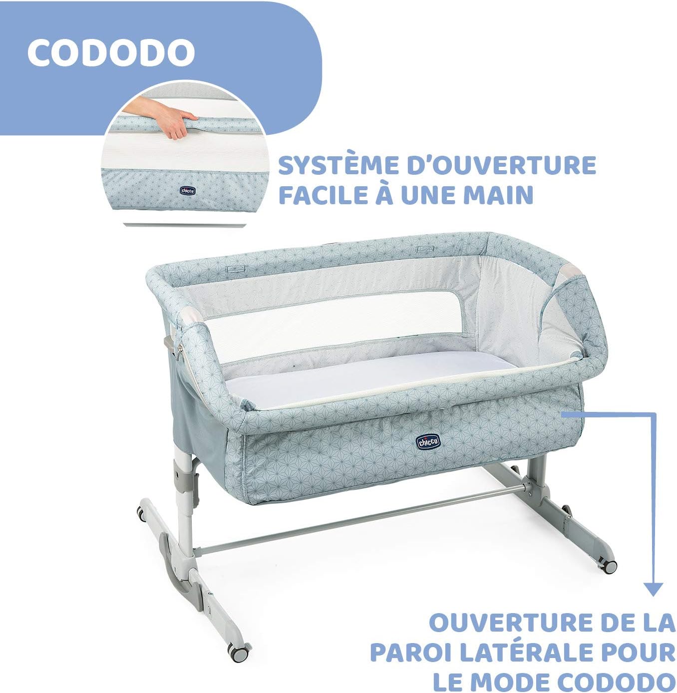 Thumbnail 3 de Chicco Next2Me Dream berceau cododo avec matelas et rail ouvrant, 0-6 mois (bleu pâle)