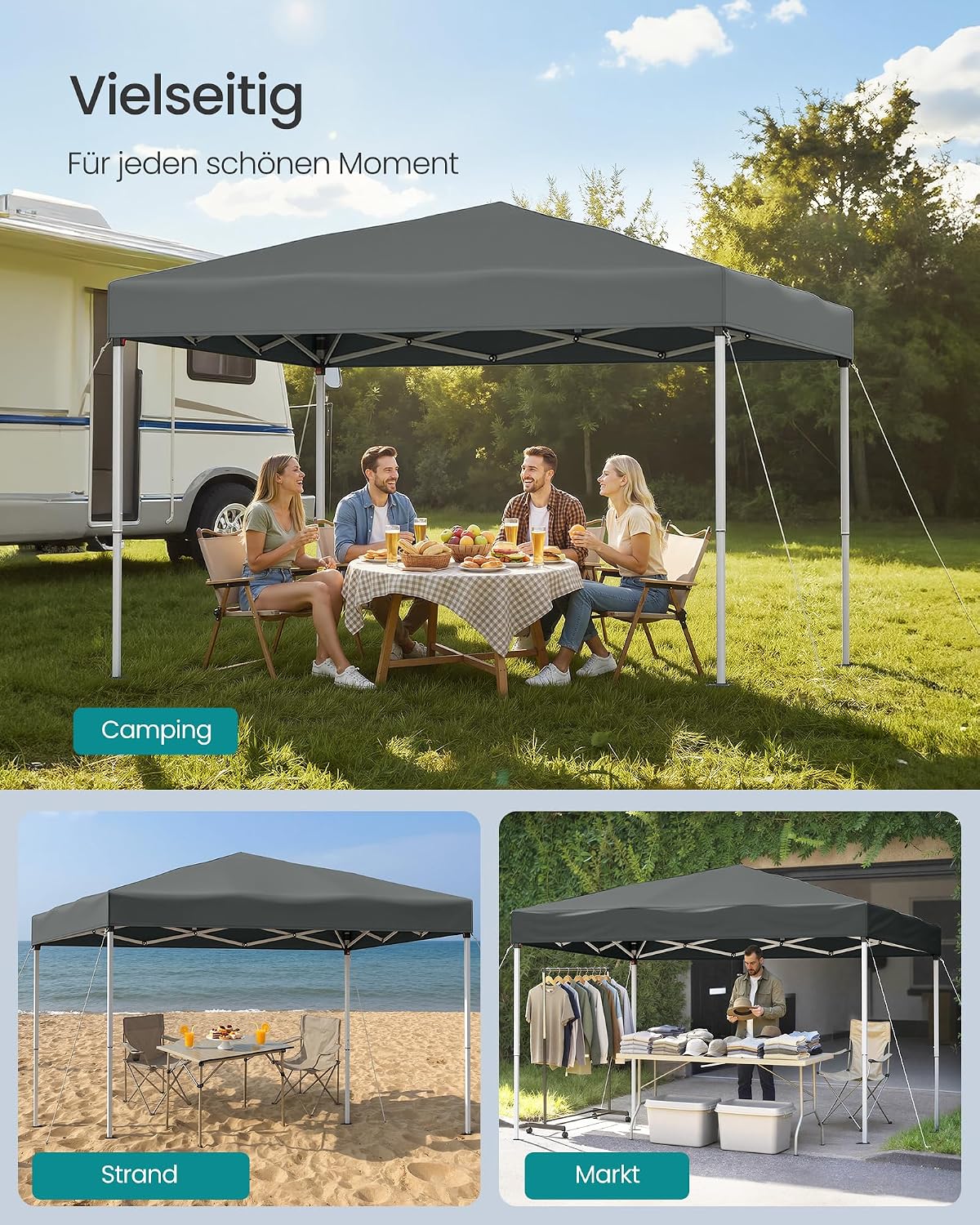 Detalle 2 de SONGMICS Pavillon 3 x 3 m (GCT104GZ01) mit Seitenwänden – faltbar & transportabel, dunkelgrau