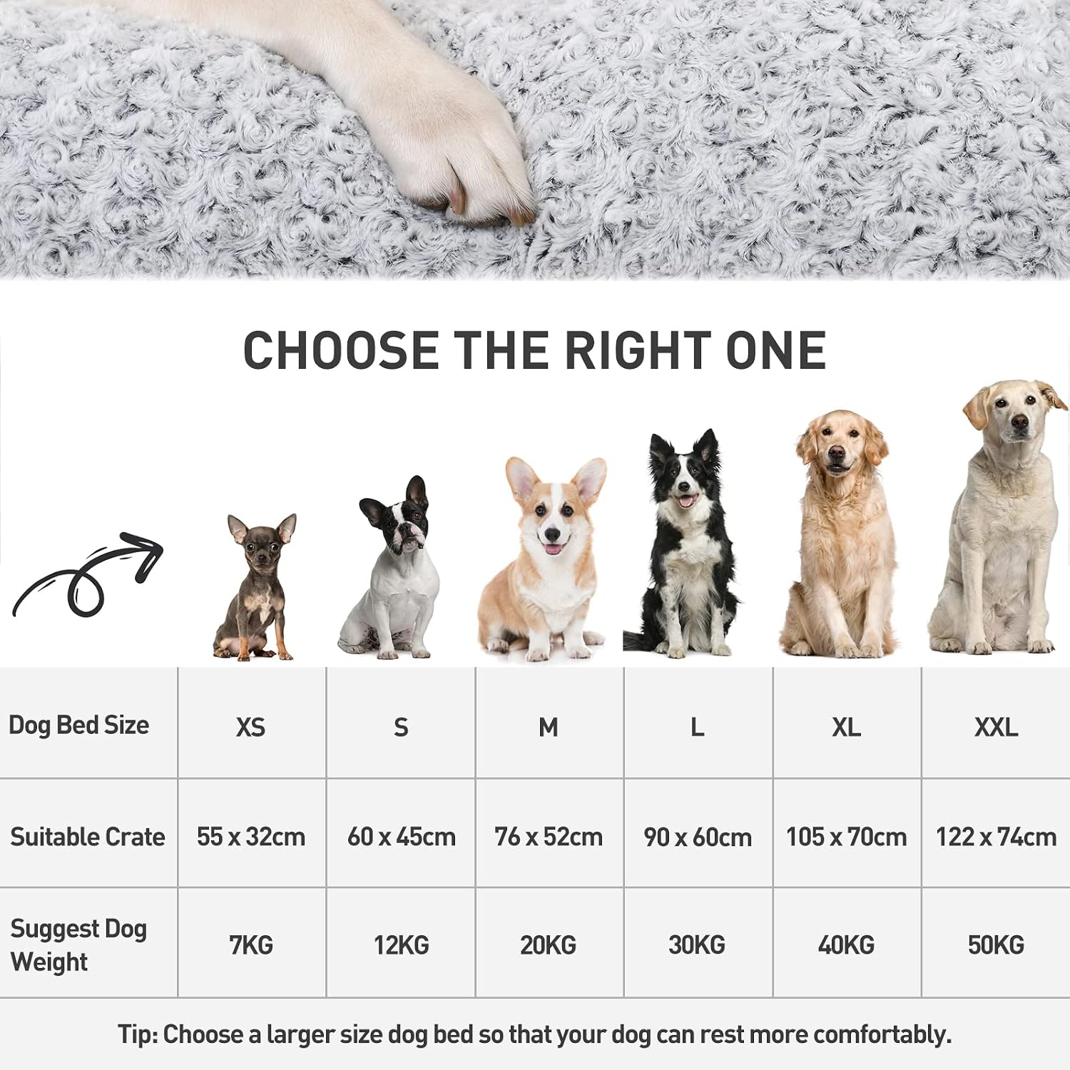 Detalle 2 de KSIIA Hundebett Grosse Hunde XL 105x70 cm – Waschbar, rutschfeste Unterseite & flauschiges Katzen-/Hundekissen
