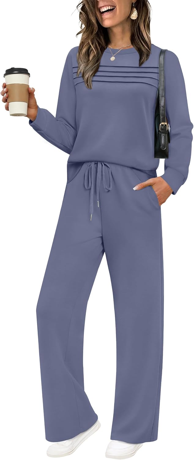Detalle de WIHOLL Women’s 2-Piece Sweatshirt & Wide-Leg Track Suit Set for Casual Travel and Lounging