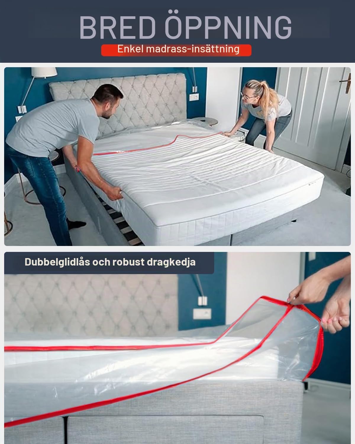 Detalle de Hixava madrasskydd 90 x 200 cm i polyeten med dragkedja, 30 cm höjd