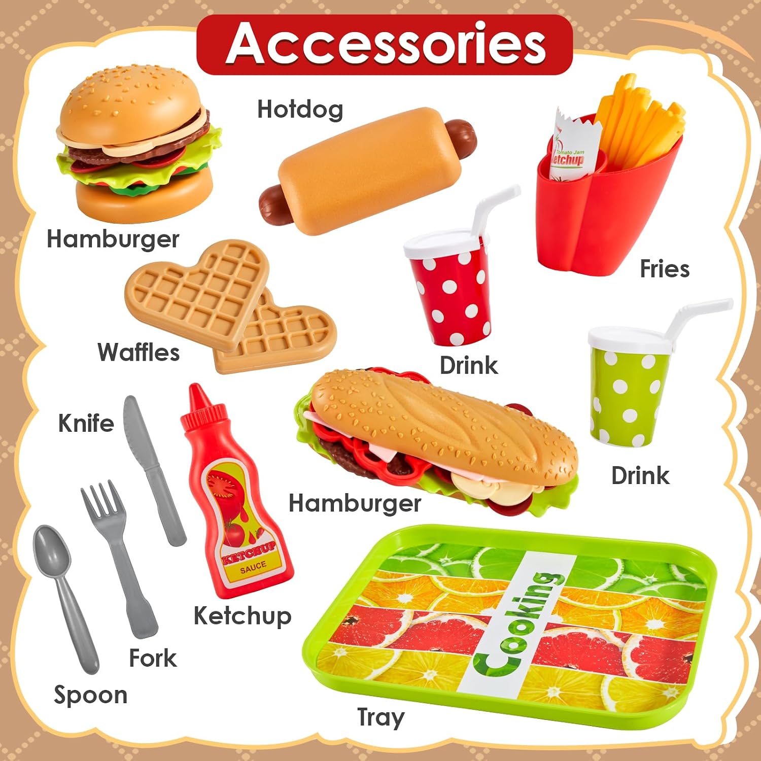 Detalle 2 de BUYGER Pretend Play Kitchen Food Set 14pcs