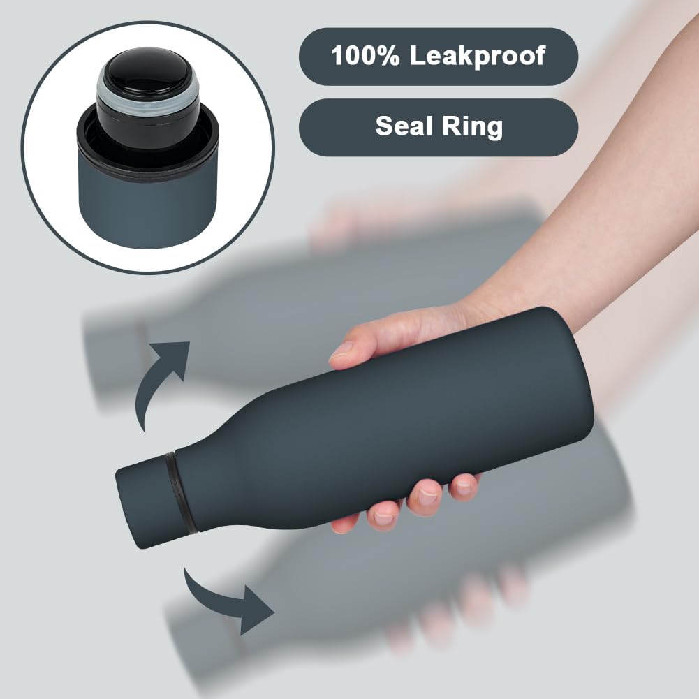 Detalle de flintronic 550ml Double-Wall Vacuum Insulated Water Bottle with Strap (Dark Blue) — Leak Proof, BPA Free