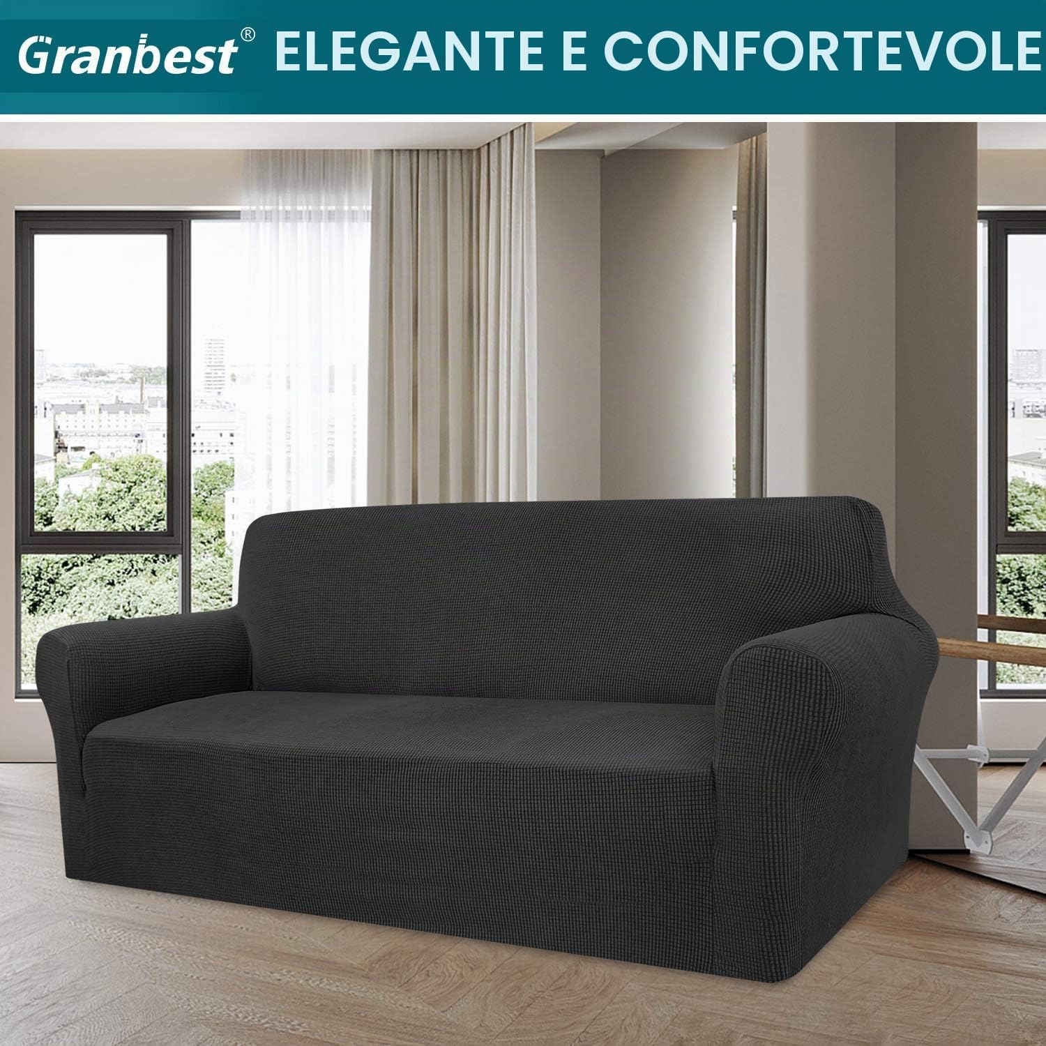 Detalle de Granbest Copridivano elasticizzato in jacquard per soggiorno – protezione elegante per 1–4 posti